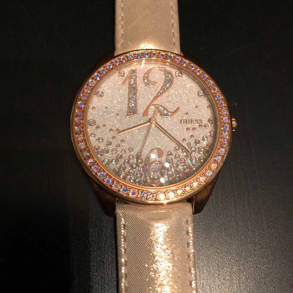 Guess Metallic Rose Gold Leather Watch